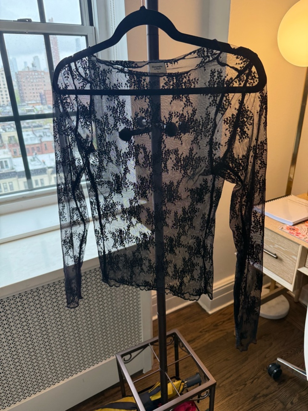 Abercrombie & Fitch Sheer Black Lace Long-Sleeve Top
